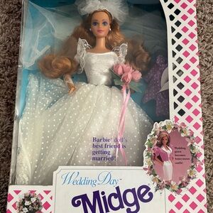 Vintage 1990 New Wedding Day Midge Bride Doll In White Gown 9606 Mattel Barbie